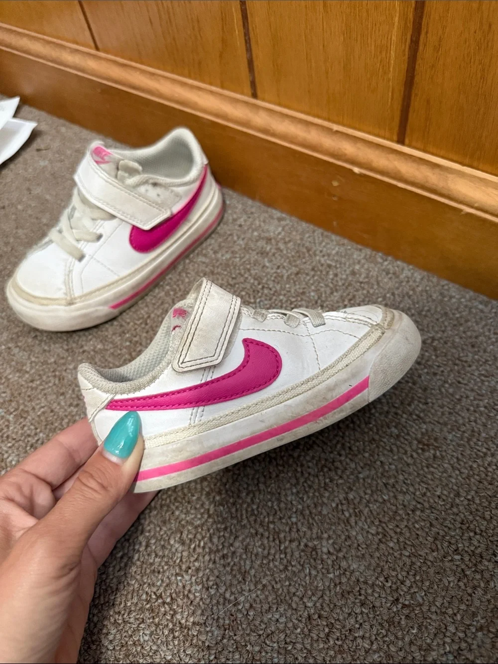 Nike Kids White Sneakers with Pink Swoosh